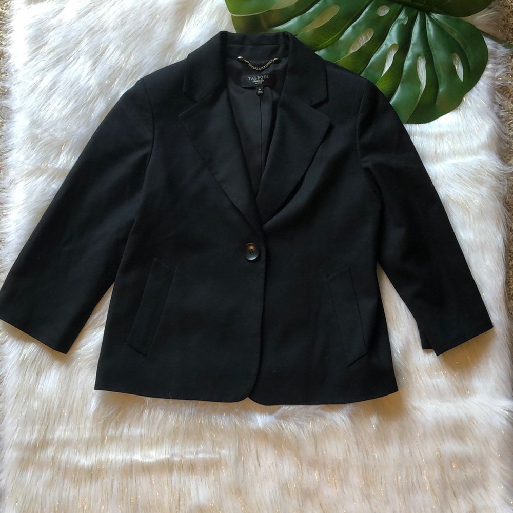 Talbots Wool Black Blazer Sz. 6 1/2 Sleeve Lined